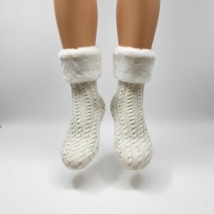 UGG Cream Knit Socks with Faux Fur Cuff